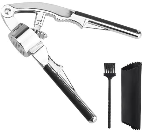 Prensa-ajos, prensa-ajos acero inoxidable, machacador de ajos, con mango antideslizante y pelador de ajo, garlic-press, corta-ajos, cascanueces, rompe-nueces y prensa de ajo 2-en-1