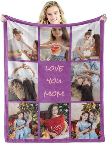 Personalisierte Decke, Personalisierte Kuscheldecke mit Foto, Weich Fotodecke Selbst Gestalten, 320g Flanell Foto Decke mit Eigenen Fotos, Personalisierte Geschenke für Mama, Papa, Baby, Pet, 8 Foto