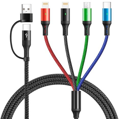 YTLUSN 6 in 1 Multi Charging Cable [3.5A,1.2M], 4 in 2 Universal Charger Cable Dual Nylon Braided USB A/C to Type C/Lightning/Micro USB/Universal Charger for iPhone,Galaxy and More