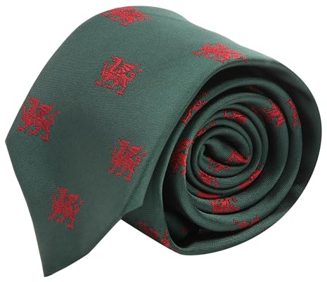 King & Priory mörkgrön broderad walesisk drake slips, gRÖN, en storlek