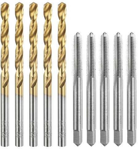 sourcing map Set di 5 punte per trapano M5 x 0,8, filettature filettate metriche dritte e 5 punte elicoidali da 4,2 mm, non rivestite/rivestite in titanio, HSS-6542, kit di utensili per filettatura