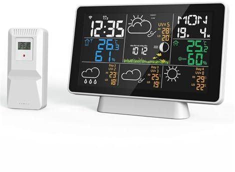 WDWDW Termoigrometro Tuya WiFi Stazione Meteorologica Display da 7,5'' Termometro Igrometro Interno Esterno Pluviometro/Anemometro Previsioni Meteo Igrotermografo