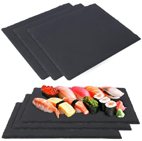 IHDYPPEW Schiefer-Käsebretter, 6 Stück, 30,5 x 25,4 cm, schwarze Charcuterie-Bretter – Serviertablett aus Naturstein mit Speckstein-Kreide für Partys, Geschenke und besondere Anlässe