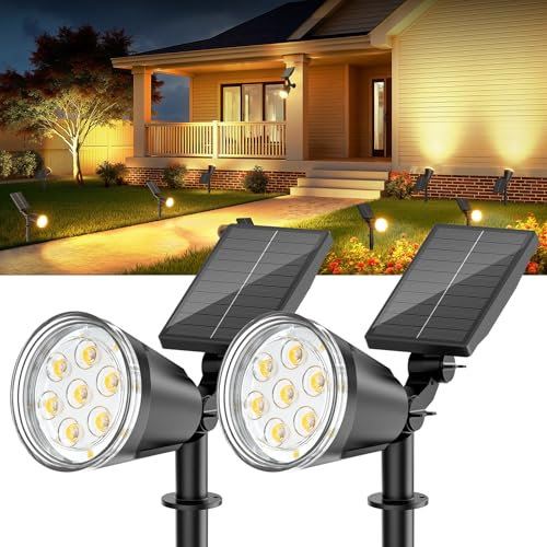 GEARLITE Lampe Solaire Exterieur Jardin Lot de 2, 12500mAh Projecteur 120 LED Blanc Chaud Solaire Extérieur, 1200lm IP65 Étanche Spot Solaire Exterieur Puissant avec 2 Modes Réglable 120° pour Jardin