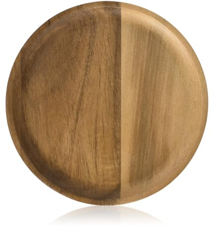 Vassoio in legno di acacia, vassoio in legno, decorativo, vassoio in legno allungato, vassoio da portata in legno, decorativo, per caffè, dessert, snack (rotondo)