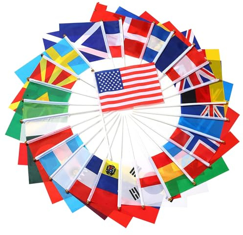 Kleine Flaggen auf Sticks 200 Stück Mini Flaggen der Welt mit Stöcken 5,5x8,3 Zoll Country Flags auf Stick Hand Held World Flags für Paraden, Schulsportveranstaltungen, Festivalfeiern