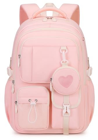 Tanou Zaino per la Scuola Elementare e Media Traspirante e Confortevole Zaini Elementari Bambina Grande Borsa Casual Zaino da Ragazze in Oxford Tessuto alla Moda, Rosa