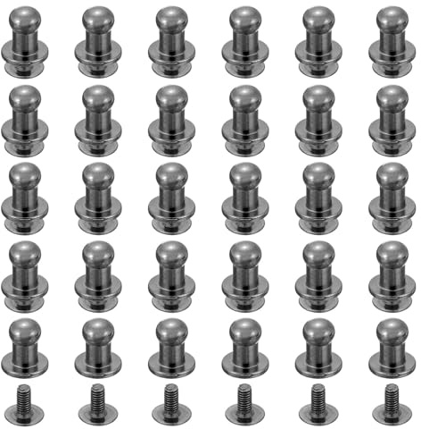 QUARKZMAN 60 Stück Leder Nieten Hohlnieten Schraubnieten für Leder 5mm Chicago Schrauben Buchschrauben Set, Rundkopf Knöpfe Lederhandwerk Schraubnieten für DIY Handtasche, Metallic Schwarz