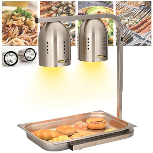 Lampada riscaldante per alimenti commerciale, lampada scaldavivande in acciaio inossidabile, scaldavivande elettrico portatile, conservazione del calore: 60-80 °C, altezza regolabile, per cucina, ri