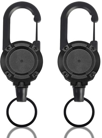 2-pack svart slitstark snodd med 60 cm stålsladd, infällbar nyckelring utdragbar nyckelring slitstark nyckelkedja bälte klämma bricka hållare dragrulle för utomhus