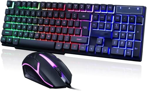 SHRGOMPIT Clavier mécanique et Souris de Jeu RGB 104 Touches, commutateurs Bleus, Filaire, USB, Souris de Jeu programmable for PC Windows avec USB