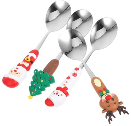 Didiseaon 4pièces Cuillères à Dessert Acier Inoxydable Pour Noël Petites Cuillères à Café Et Thé Décoratives Pour Table