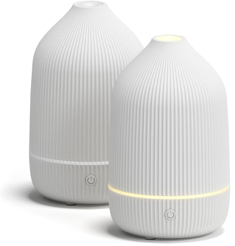 SALUBRITO Aroma Diffuser 2er-Pack, 100ml Weiß Diffusor für ätherische Öle, Ultraschall Aromatherapie Diffuser, Klein Diffuser für Zuhause Büro Yoga, Geschenk für Frauen