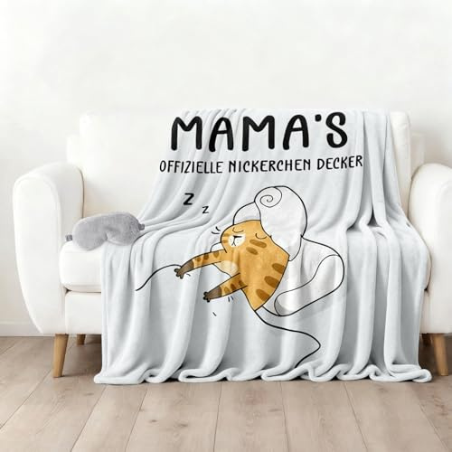 Vyranut Kuscheldecke für Mama 130×150 cm mit Schlafmaske – weiche Fleecedecke, süßes Katzendesign, Geschenk zum Muttertag & Geburtstag