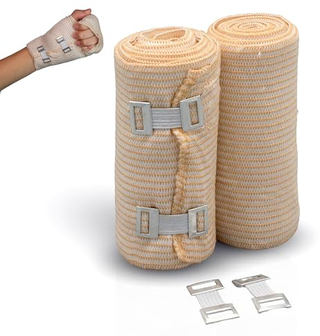 Bende Elastiche Coadesive con Ganci, Fasce Morbide e Traspiranti Supporto per Polso, Caviglia, Ginocchio – Larghezza 10 cm