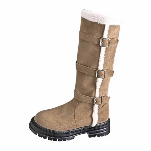 Generisch Botas de invierno con hebilla de cinturón, suela de plataforma gruesa, caña forrada, hasta el tobillo para mayor comodidad en climas fríos, caqui, 41 EU