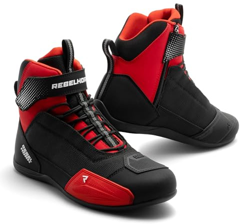 REBELHORN Swift Stivali da Moto Donna e Uomo | Pelle PU | Cerniera Lunga | Protezioni per la Caviglia | Dita Rinforzate | Pannelli di Ventilazione in Rete