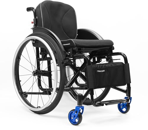 TRGCJGH Rollstühle mit Selbstantrieb, Ultraleicht Reiserollstuhl, Transportrollstühle, Klappbare Fußstützen, Handbremse, Schnellverschluss(Black,15.7in Seat Width)
