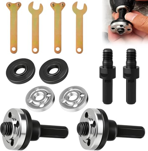 10Pcs Angle Grinder Adapter, 2 Sets Angle Grinder Conversion Kit, Electric Drill to Angle Grinder Connecting Rod with Spanner Wrenches Flange Nuts for Cutting Disc Polishing Grinding Work