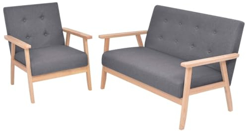 Runheo Sofa-Set 2-TLG. Dunkelgrau Stoff, Skandinavisches Design, Massivholzrahmen, Polstersofa für Wohnzimmer, Bequeme Couchgarnitur, Sessel & 2-Sitzer