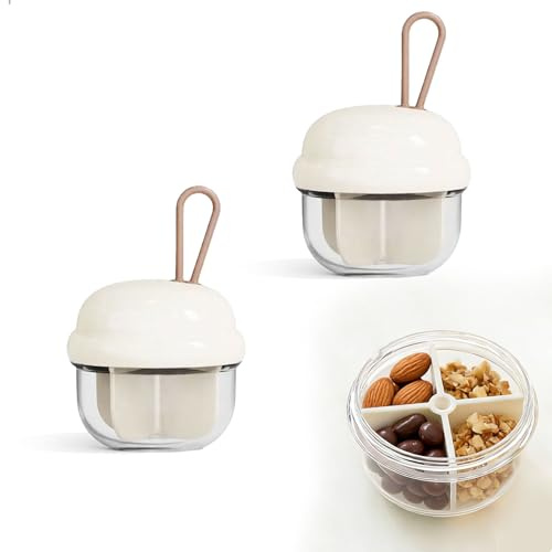 gexuamz Nussspender Erdnussspender Snackspender, 2 Stück Kleine Candy Dispenser mit 4 Fächern, Tragbar Süßigkeitenspender, Auslaufsicher Snackbox für Süßigkeiten Dessert Nüsse, Abnehmbarem Design