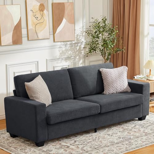 BouPower 84 Corduroy Loveseat Sofa for Living Room, Modern Upholstered Sofa with Wide Armrests, Modern Plush Deep Seat Sofa Couch, Oversized Comfy 3-Seater Sofa for Living Room, Apartment, Grey