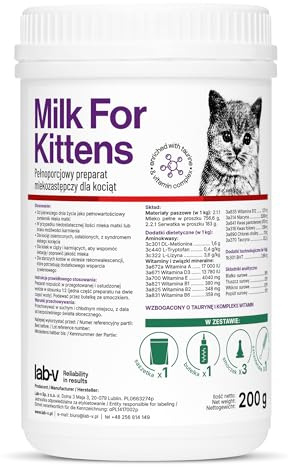 Lab-V Latte per gatti in polvere per gattini da 200 g con bottiglia di alimentazione e tettarella – Latte di allevamento per gatti – sostituto del latte intero per neonati – Kitten latte per