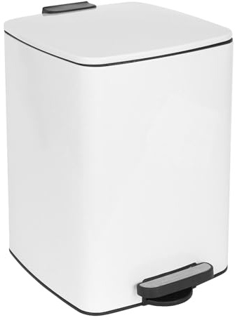 Harbour Housewares 20L Square Stainless Steel Pedal Bin – White Soft Close Kitchen Trash Can with Foot Pedal, Removable Inner Bucket, Hands Free Rubbish Bin for Home, Office, Utility Room