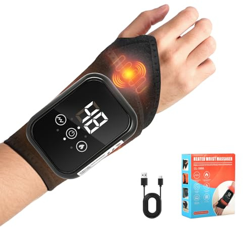 Roadtime Wiederaufladbare beheizte Handgelenkbandage mit Massage, schnurlose Handgelenkbandage mit 3 Wärmestufen & Vibration, Hand- und Gelenkentlastung für Arbeit, Sport, täglichen Gebrauch