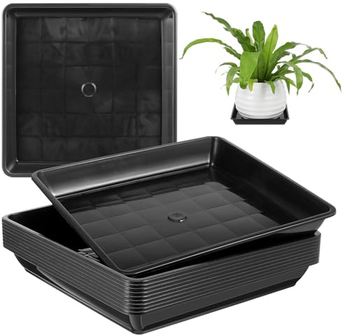 Ciieeo 10 Unidades Bandejas para Macetas Cuadradas de Plástico Resistentes al Calor Base para Plantas con Orificio Accesorio Duradero para Jardín Interior Color Negro
