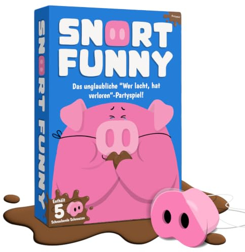 Lucky Egg Snort Funny - Partyspiele Für Erwachsene und Kinder - Wer Lacht, Hat Verloren – Familienspiele Mit 150 Challenge Cards, 5 Pig Snout – Lustige Spiele Für Freunde - 4–8 Spieler - Ab 8 Jahren