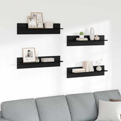 DYRJDJWIDHW Wandregale 4er Set Schwarz Eichen-Optik 80x11,5x18 cm Schweberegal Wandboard Wohnzimmer Schlafzimmer Dekoration Bücherregal Küchenregal Schwebend Minimalistisch