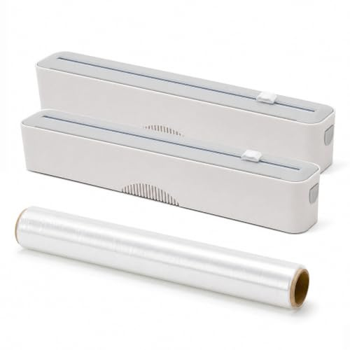 TTTWWW Frischhaltefolienspender, 2 Stück Alufolienspender und Frischhalte, Frischhaltefolie Abroller mit 90m Cling Film, Magnetischer Folienschneider, Frischhaltefolie Schneider, Folienspender Küche