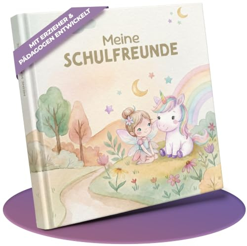 Freundebuch Schule Mädchen Einhorn | für 30 Kinder & 6 Lehrer | Liebevolles Grundschulfreundebuch Erinnerungsalbum zur Einschulung Mädchen