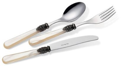 EME Posateria Made In Italy - Servizio 24 Posate Tavola Napoleon 6 Persone Acciaio Inox 18/10 Madreperla Romantiche, Colore Manico: Verde Acido Perlato 69