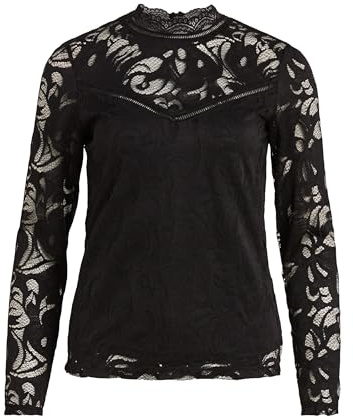 Vila Clothes Damen VISTASIA L/S LACE TOP-NOOS Langarmshirt, per Pack Schwarz (Black Black), 40 (Herstellergröße: L)