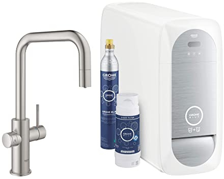 Grohe 31543DC0 Blue Home grifo de cocina con filtro de agua, caño en U, Acero inoxidable