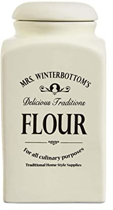 BUTLERS Mehldose 1,3l Steingut - MRS. WINTERBOTTOM'S - Vintage-Design | Farbe Beige - 1,3 l - Vorratsdose zur Frischhaltung - Keramikdose für Mehl & Backzutaten - Englisches Retro-Design