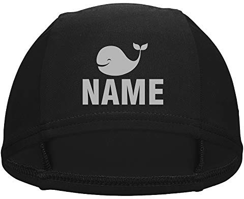Kinder Badekappe mit Tiermotiv und Namen Bedruckt mit Name | Schwimmkappe Badehaube Schwimmhaube | Schwimmverein Schwimmunterricht (Schwarz)