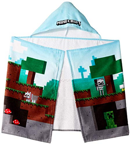 Jay Franco Kids Hooded Towel – 22 x 51 Super Soft Bath Wrap with 3D Hood, Beach, Pool & Travel, Official Licensed Product, Blue - Minecraft