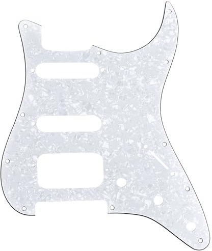 Musiclily Pro 11 Hål Round Corner HSS Gitarr Plektrumskydd Strata för USA/Mexikansk Stratocaster 3-skruv Humbucker Mounting Open Pickup, 4-lager Vit Pearl