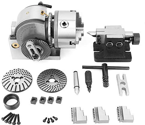 Qinlorgo Dividing Head BS-0 3Jaw 5 Inch Dividing Head Chuck Set with Tailstock Dividing Plates for Milling Machine Rotary Table Tailstock Milling Set (5 Inch Dividing Head)