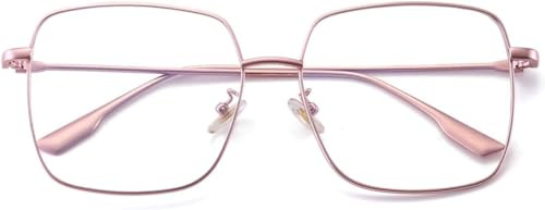 Dollger Lunettes Anti Lumière Bleue Lunettes Bloquant la Lumière Bleue Carré Métal Lunettes Grand Cadre Anti Lumière Bleue PC TV Gaming Rose