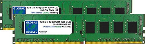 GLOBAL MEMORY 8GB (2 x 4GB) DDR4 3200MHz PC4-25600 288-PIN DIMM Memoria RAM Kit para Ordenadores DE SOBREMESA/Placas Base