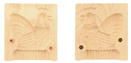 HOFMEISTER® Lot de 2 moules à beurre pliants en 2 parties Motif coq 12 cm Fabriqué à la main en Allemagne Moule à beurre pour décorer et décorer, modèle hygiénique en bois d'érable local