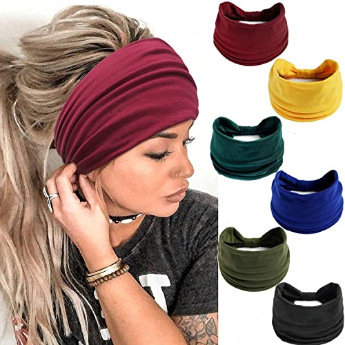 LadayPoa Stirnbänder Damen Frauen Breites Haarband Einfarbig Sport Yoga Kopfwickel Haarbänder Elastische Haarschmuck（6 Farben）