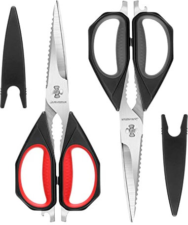 JARVISTAR 2 Stücke Edelstahl Küchenschere Set : küche schere Vielzweckschere Haushaltsschere Geflügelschere mit Abdeckung für Geflügel, Fisch, Gemüse, 23.5 cm