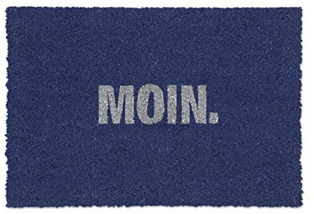 Relaxdays Fußmatte Kokos Moin, 40x60 cm, Schmutzfangmatte, wetterfest & rutschfest, Fußabtreter innen & außen, blau/weiß