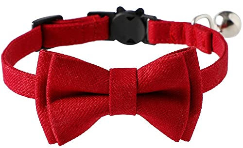 Yiwong Schleifenhalsband für Katze, Abnehmbare Katzenfliege, Großes Rotes Halsband für Haustiere, 1,0 x 28 cm Verstellbares Katzenhalsband