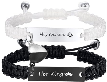 XUANPAI Magnetic Couple Bracelets Love Gifts- His Queen Her King Couple Matching Magnet Love Heart Bracelets Birthday Anniversary Valentine's Day Christmas Giftsfor Women and Men